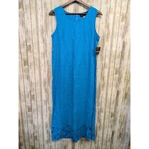 Sag Harbor Bright Blue Linen Sleeveless Maxi Dress Sequins Womens 8P NWT